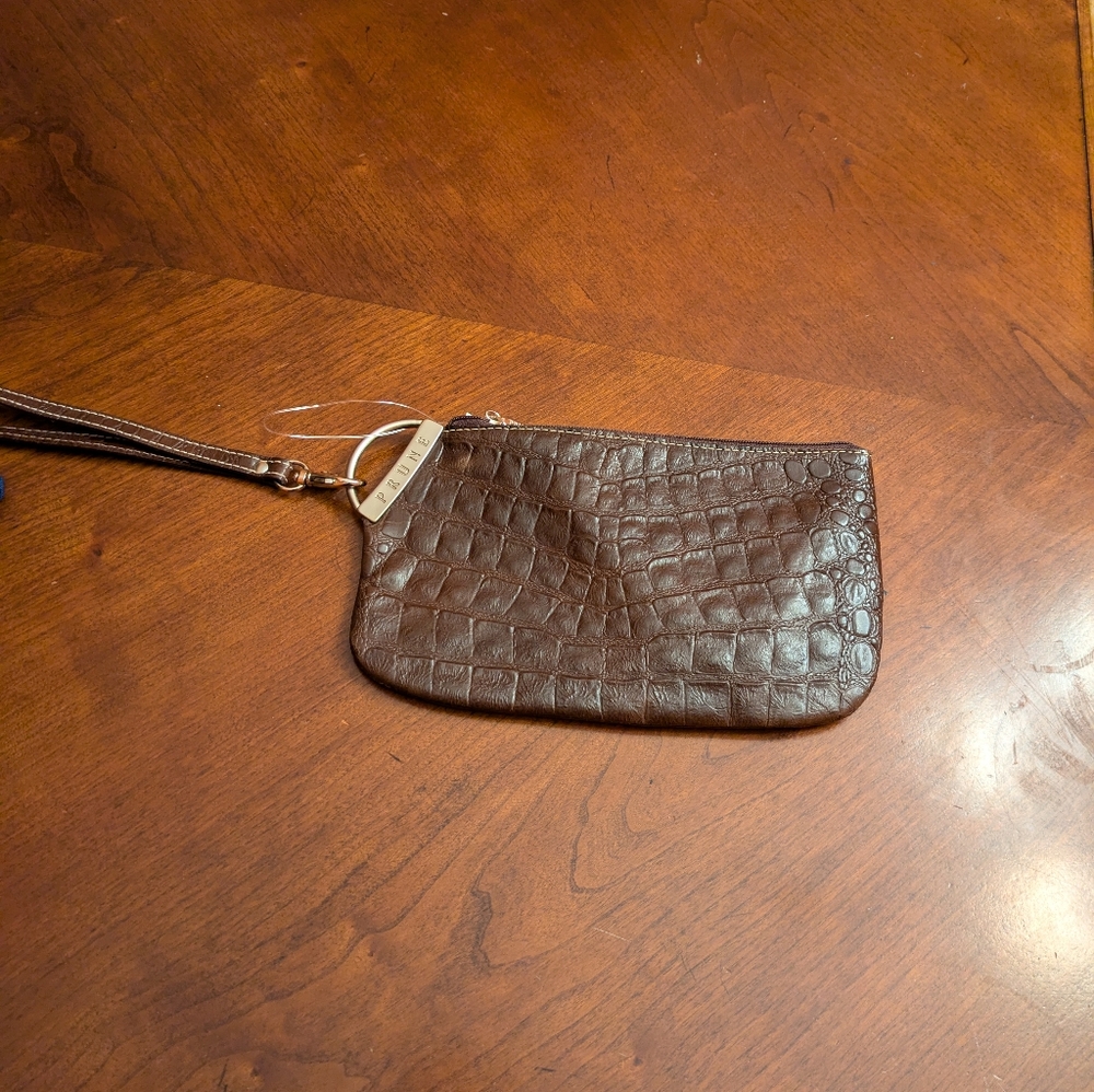 Prune Leather Wristlet Brown
